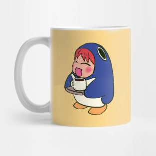 I draw cafe penguin suit chiyo chan serving coffee with a tray Mug